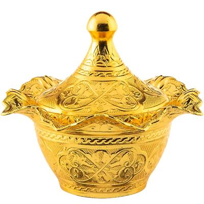 #ad Turkish Gold Candy Serving Bowl Decorative Dish Jar with Lid Holder for Party...