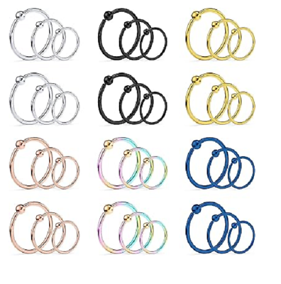 #ad 925 Sterling Silver Nose Rings Hoops For Women Men Surgical Lip Septum Ring