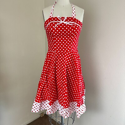 #ad Maggie Tang Dress Womens Small Retro Rockabilly Red White Polka Dot Halter