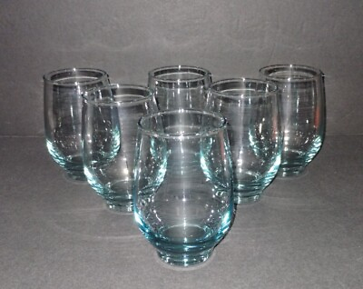 #ad Set of 6 MCM Libbey Glass Co. Tempo Aqua Color 4.5quot; Tall 10 oz Glass Tumblers