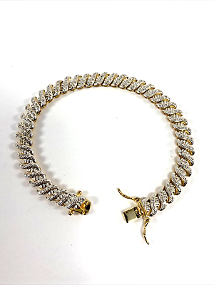 #ad Elegant Double Safety Clasp 925 Sterling Silver Gold Wash Vermeil Bracelet 7.5quot;