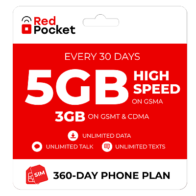 #ad $15 Mo Red Pocket Prepaid Plan: UnImtd Everything GSMA 5GB GSMT amp; CDMA 3GB