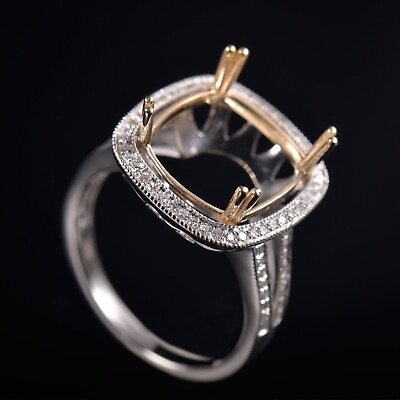 #ad Natural Diamond Lady Promise Ring Semi Mount 18K Gold Custom Cushion Cut 12x12mm