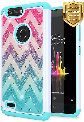 #ad For ZTE Blade Z Max Case Bling Diamond Soft Rubber Phone Cover Screen Protector