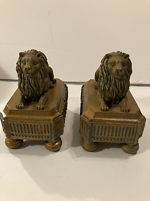 #ad Pair Vintage Lion Statues Figurines Detailed Carving Mid Century Modern
