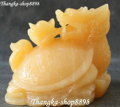 #ad Yellow Jade Carving Wealth Money Yuanbao Dragon Tortoise Turtle Animal Statue