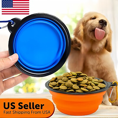 #ad 4 Portable Travel Collapsible Foldable Pet Dog Bowl for Food amp; Water Bowls Dish