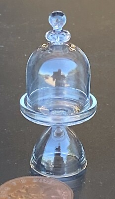 #ad 1:12 Scale Raised Real Glass Cake Stand amp; Curved Cover Tumdee Dolls House GLN2
