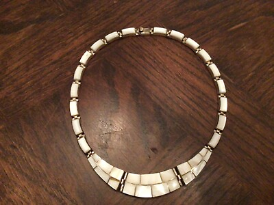 #ad VINTAGE MEXICAN 950 SILVER AND MOTHER OF PEARL CHOKER NECKLACE