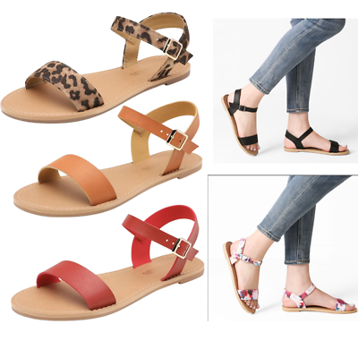 #ad Women Casual Flat Sandals Ankle Strap Open Toe Beach Walking Sandals