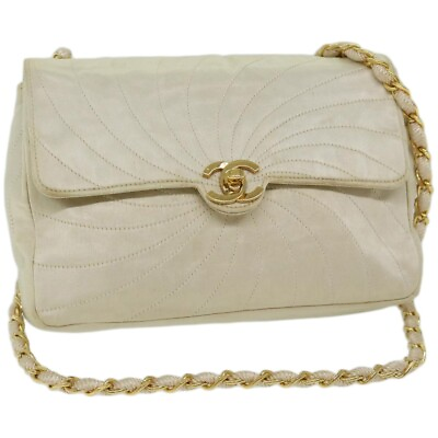 #ad CHANEL Chain Shoulder Bag Silk Cream CC Auth 67175A
