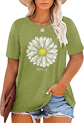 #ad HDLTE Womens Plus Size Tops Casual Daisy Graphic T Shirts Short Bell Sleeve Loos