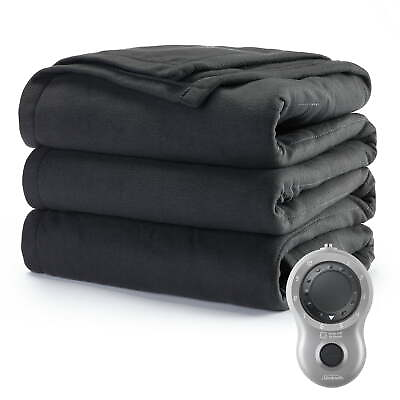 #ad Sunbeam Heated Electric Blanket Bedding Twin Fleece Ultimate Grey