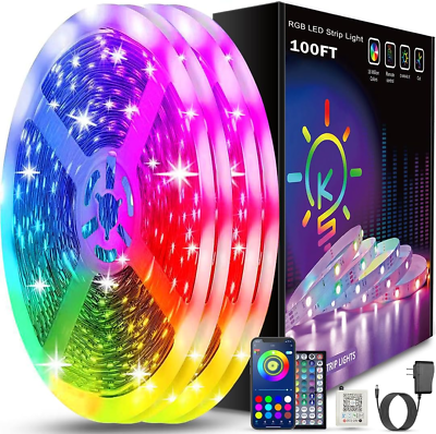 #ad 100Ft Led Strip Lights Bluetooth Smart App Control Music Sync Color Changing RGB