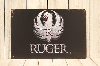 #ad Ruger Tin Metal Poster Sign Man Cave Vintage Ad Rustic Look Gun Shop Range