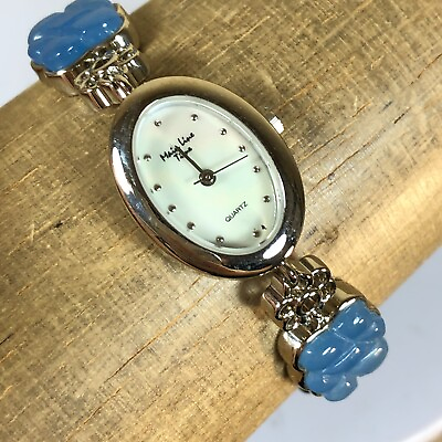 #ad Main Line Time Womens Oval Blue Stone Braceler Quartz Analog Watch