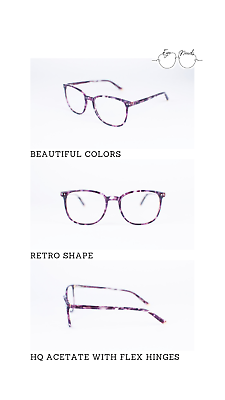 #ad Brand New Designer Modern Plastic Eyeglasses Violet Pattern Women
