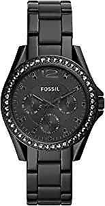 #ad Fossil Womens Riley Stainless Steel Crystal Accented Multifunction Quartz Watch