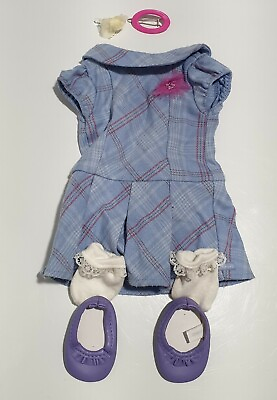 #ad American Girl blue purple dress set: purple shoes bobby socks hair clip