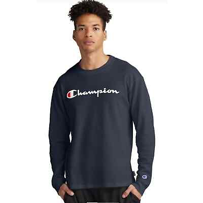#ad Champion Men#x27;s Navy Blue Cotton Waffle Thermal Logo Print Shirt Plus Size 3XL