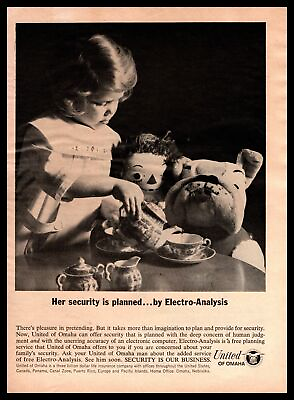 #ad 1964 United Of Omaha Insurance Girl Raggedy Ann Bulldog Stuffed Animal Print Ad $9.95