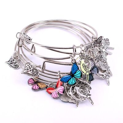 #ad Silver Gold Color Jewelry Bracelet Multilayer Butterflies Charms Bangles 1pcs