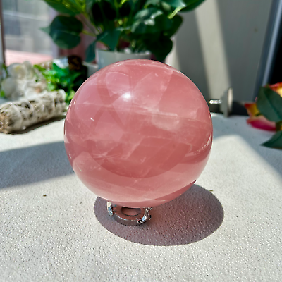 #ad 97mm Large Natural Rose Quartz Crystal Sphere Ball Healing Stone 1420g 3th
