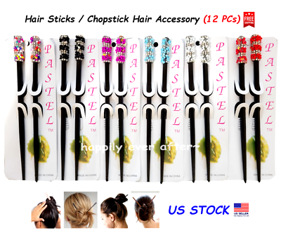 #ad 6 PC Fashion Hair Sticks Rhinestone Beads Hair Sticks Hair Chopstick US STOCK