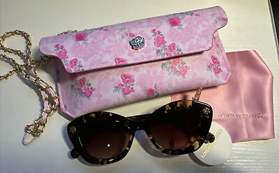 #ad Love Shack Fancy Sunglasses Hessel Tortoise 53 mm Cat Eye Floral Case Cloth NWT