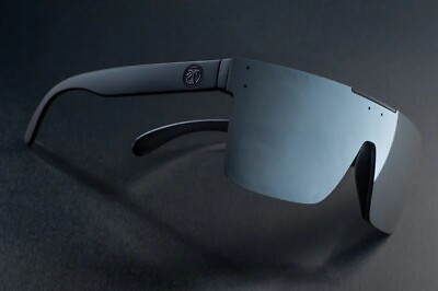 #ad Polarized Large Rimless Shield Sunglasses Black Frame Silver Mirror Lens NEW