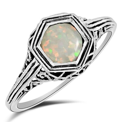 #ad Natural 1CT Fire Opal 925 Sterling Silver Victorian Style Ring Sz 89 FM5