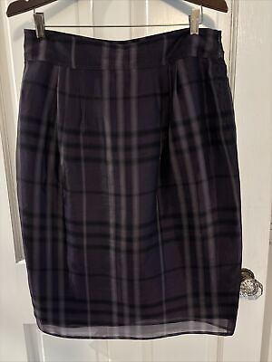 #ad Burberry Womens Silk Skirt Purple Black Nova Check Plaid US 10 UK 12 Beautiful