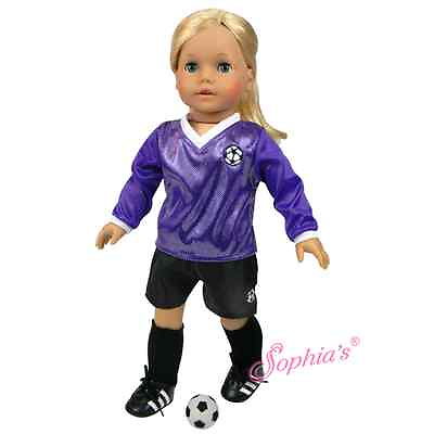 #ad Doll Clothes 18quot; Soccer Shorts Shirt Purple Shoes Socks Ball Fit AG Dolls