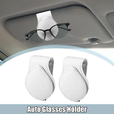 #ad 2 Pcs PU Leather Auto Glasses Holder Magnetic Eyeglass Sun Visor Clip White $14.99
