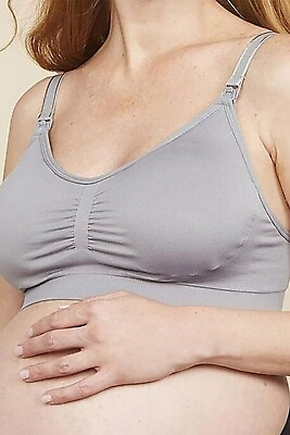 #ad Motherhood Maternity Nursing Bra Size L Gray Full Busted Seamless NWT