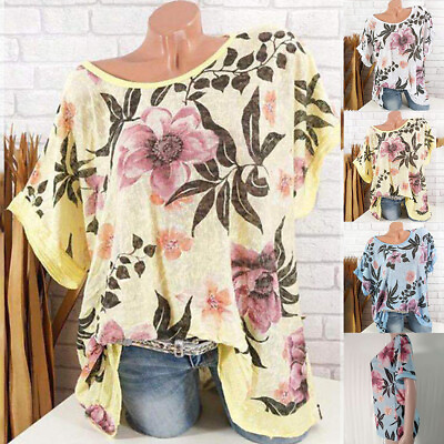 #ad #ad Plus Size Women Floral Baggy Tunic Tops Ladies Short Sleeve T Shirt Blouse US