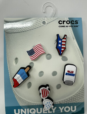 #ad NEW Crocs Jibbitz American Flag USA Sunglasses Shoe Charm Authentic Set Of 5
