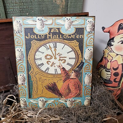 #ad A JOLLY HALLOWEEN WITCH OWLS CLOCK RETRO PRIMITIVE VINTAGE STEAMPUNK STYLE SIGN