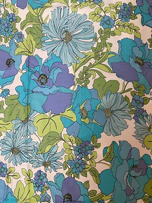 #ad Fabric Lot 3 Yards 32 Inches 43 W Blue Purple Flowers Cotton