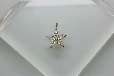 #ad 14k Yellow Gold Round Baguette White Stone Cluster Star Shaped Necklace Pendant