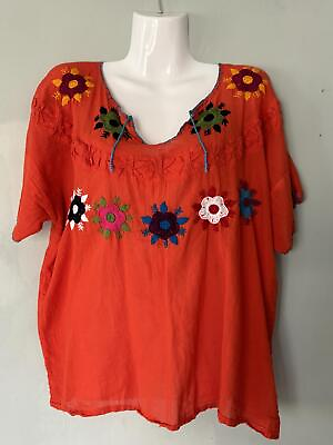 #ad Womens Hand made Red Embroidered Short Sleeved Top