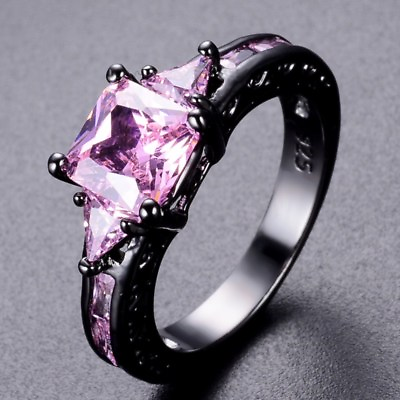 #ad Pink Purple Zirconia Band Women#x27;s Black Gold Filled Wedding Party Ring Size 6 10