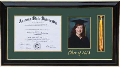#ad DIPLOMA TASSEL 5X7 PICTURE FRAME BLACK GOLD GREEN CUSTOMIZABLE H