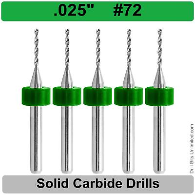#ad .025quot; #72 Solid Carbide Drill Bit FIVE PCS Premium Carbide 1 8 Shank R S