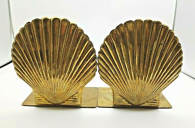 #ad Vintage 1981 Brass Clamshell Bookends Set from the Bromel Collection