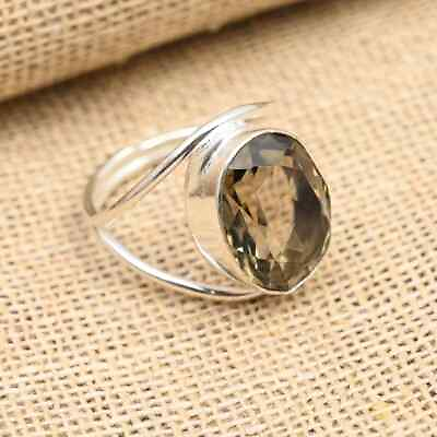 #ad Smoky Quartz Gemstone Ring Handmade 925 Sterling Silver Statement Ring HM846