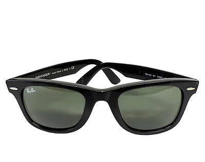 #ad Ray Ban RB 2140 901 Wayfarer Sunglasses Gloss Black Classic Green 50mm READ