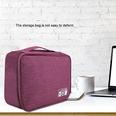 #ad Purple Portable Storage Bag For USB Cable Power Bank Headphone Digital AOS