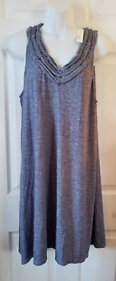 #ad Max Studio Sleeveless Dress Indigo Ivory Women#x27;s Size Large NEW With Tag