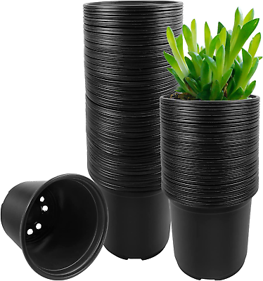 #ad 100 Pack Nursery Pots 4 Inch Nursery Pot for Plants Plastic Plant Pots